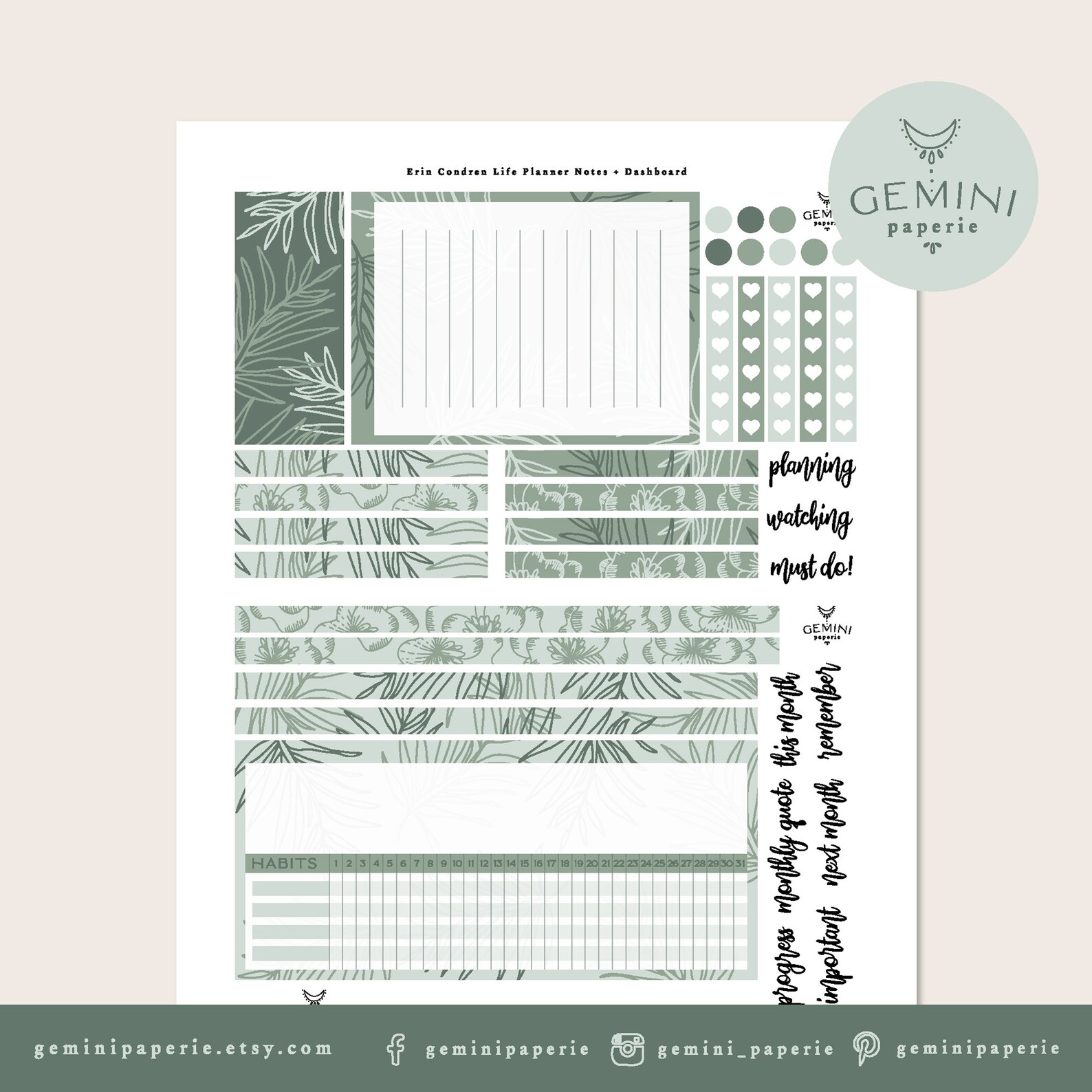 Printable Planner Stickers for Erin Condren Life Planner | Etsy
