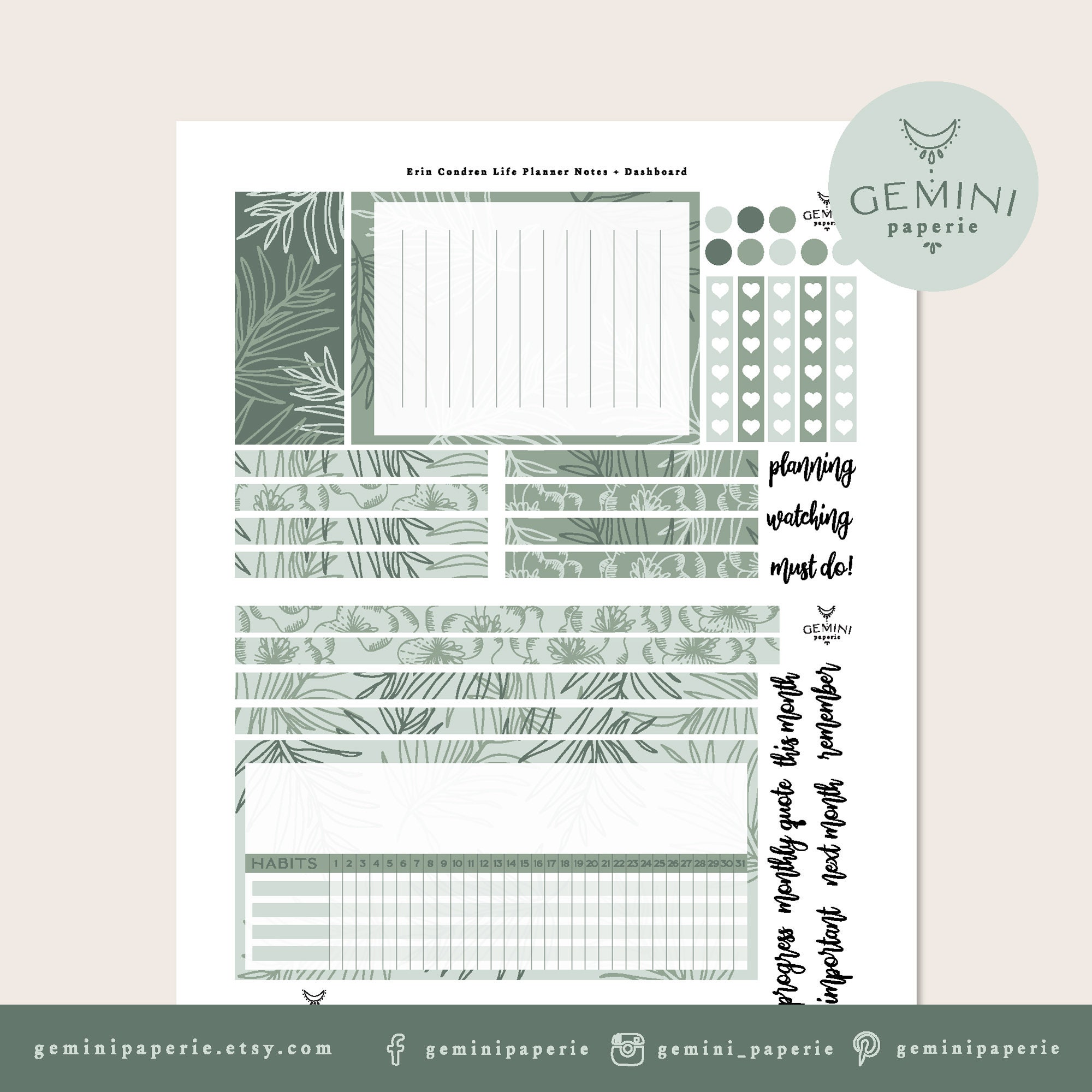 Printable Planner Stickers for Erin Condren Life Planner, Notes and ...