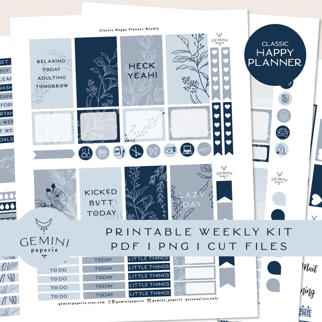 Floral Planner Stickers, Classic Happy Planner Weekly Kit (PDF, PNG ...