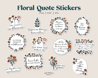Wildflowers Stickers, Sticker Set, Bullet journal stickers, Flowers Quotes, Scrapbook stickers, Decorative Bullet Journal Stickers