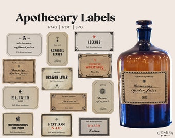 Apothecary Labels, Potion Label, Witches Pantry, Halloween Clipart, Bottle Stickers, Wizard Party Decoration, Witch Poison Labels
