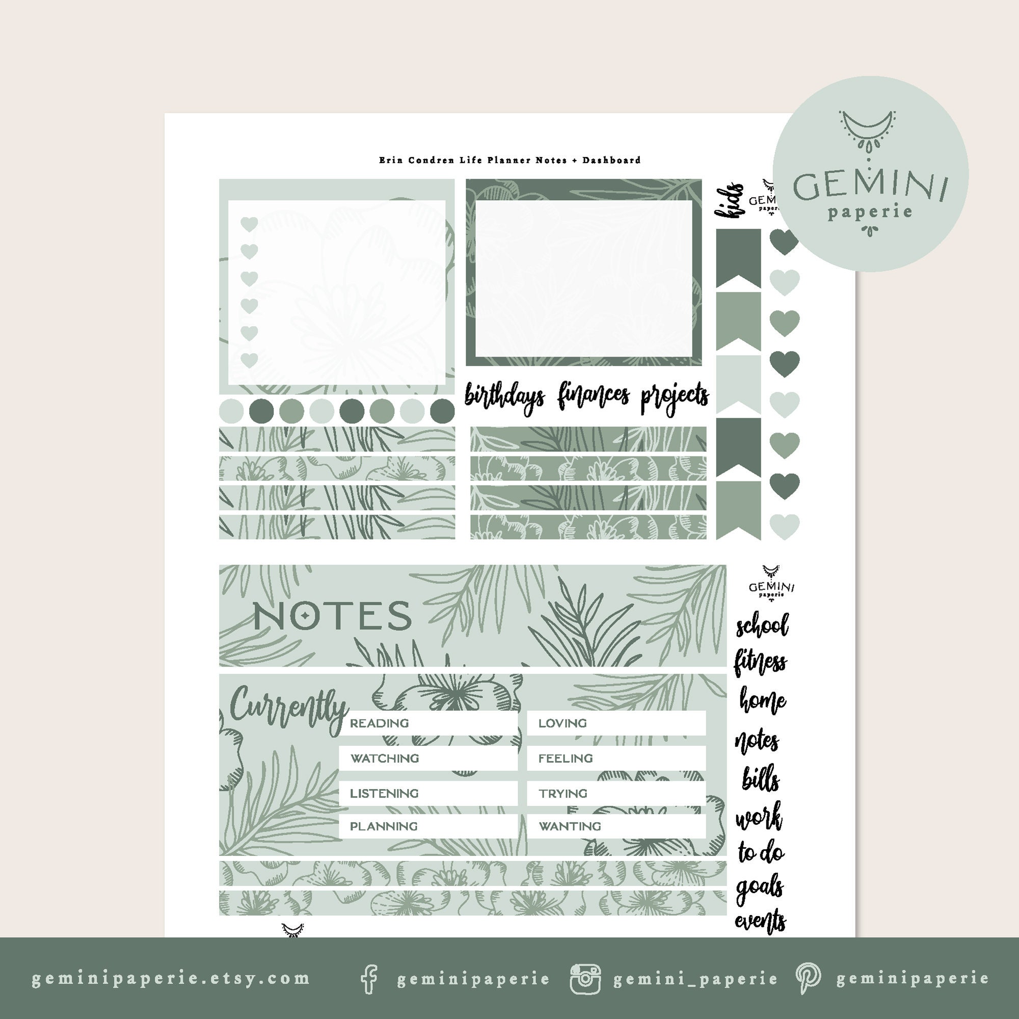 Printable Planner Stickers for Erin Condren Life Planner, Notes and ...