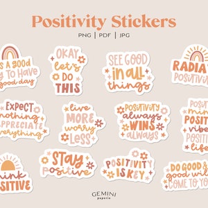 Positivity Sticker Bundle, Positivity Stickers, Digital Sticker Bundle, Motivation png, Strahlen Positivität, Stay Positive