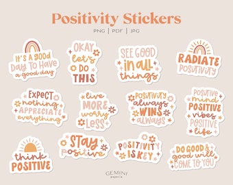 Positivity Sticker Bundle, Positivity Stickers, Digital Sticker Bundle, Motivational Png,  Radiate Positivity, Stay Positive