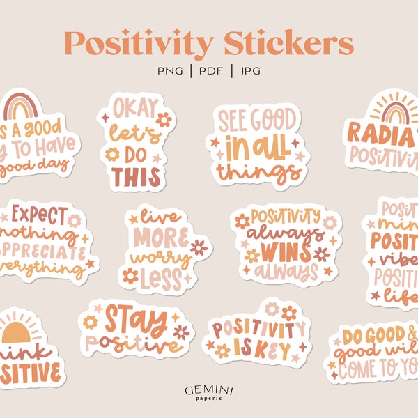 Positivity Sticker Bundle, Positivity Stickers, Digital Sticker Bundle, Motivational Png,  Radiate Positivity, Stay Positive