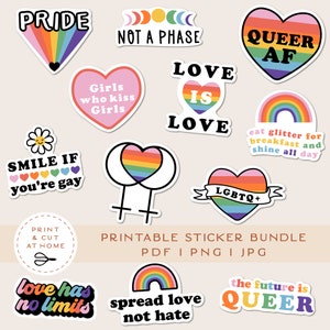 Stolz druckbare Aufkleber Bundle, LGBTQ Vinyl Aufkleber, Laptop Aufkleber, Liebe stolz Clipart, Gay Cricut PNG Aufkleber, Druck & geschnitten Aufkleber
