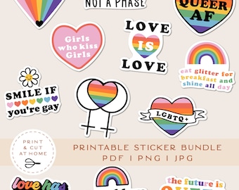 Stolz druckbare Aufkleber Bundle, LGBTQ Vinyl Aufkleber, Laptop Aufkleber, Liebe stolz Clipart, Gay Cricut PNG Aufkleber, Druck & geschnitten Aufkleber