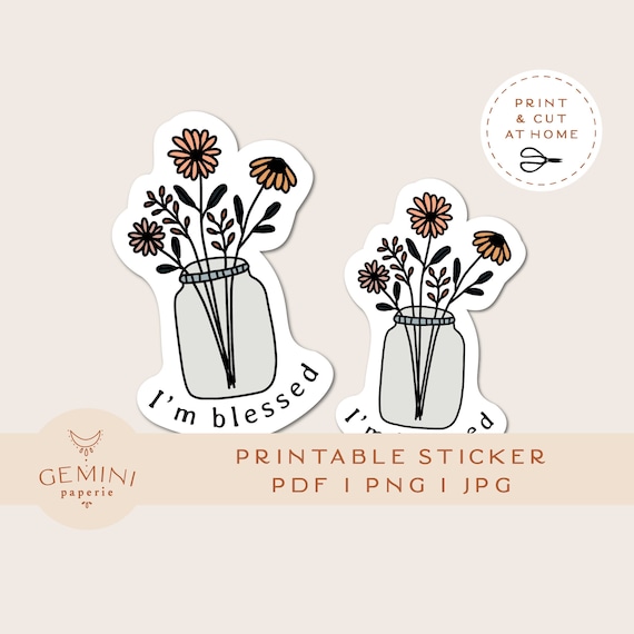 Printable Sticker Floral Mason Jar Vinyl Sticker Laptop | Etsy