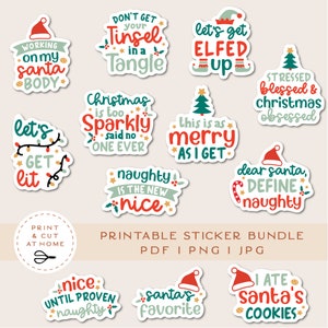 Paquet d’autocollants de Noël, Ensemble d’autocollants imprimables, Autocollants en vinyle de Noël sarcastiques, Ensemble d’autocollants de Noël drôles, Clipart de Noël