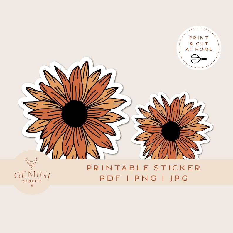 Sunflower Printable Sticker Flower Vinyl Sticker Laptop Etsy