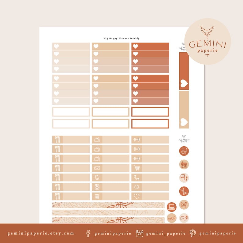 Botanical Planner Weekly Stickers Kit Printable Big Happy Etsy