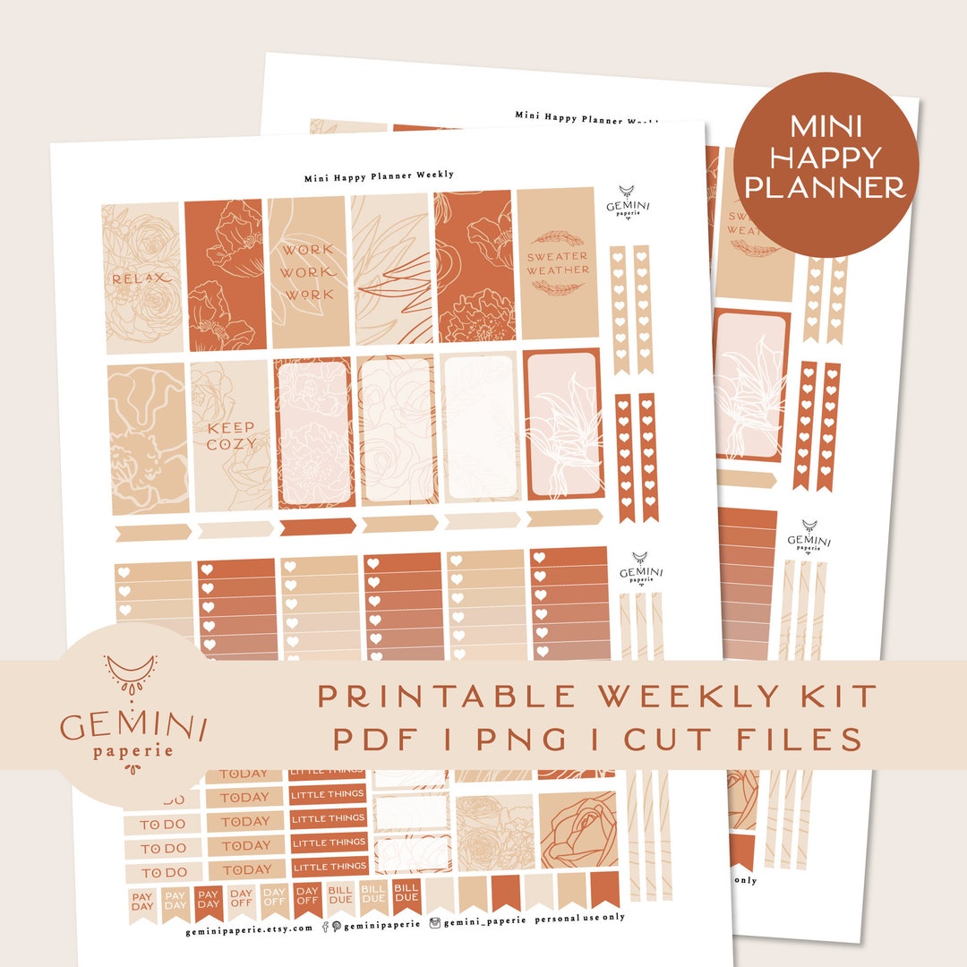 Mini Happy Planner Printable Stickers, Botanical Mambi Mini Weekly Kit ...