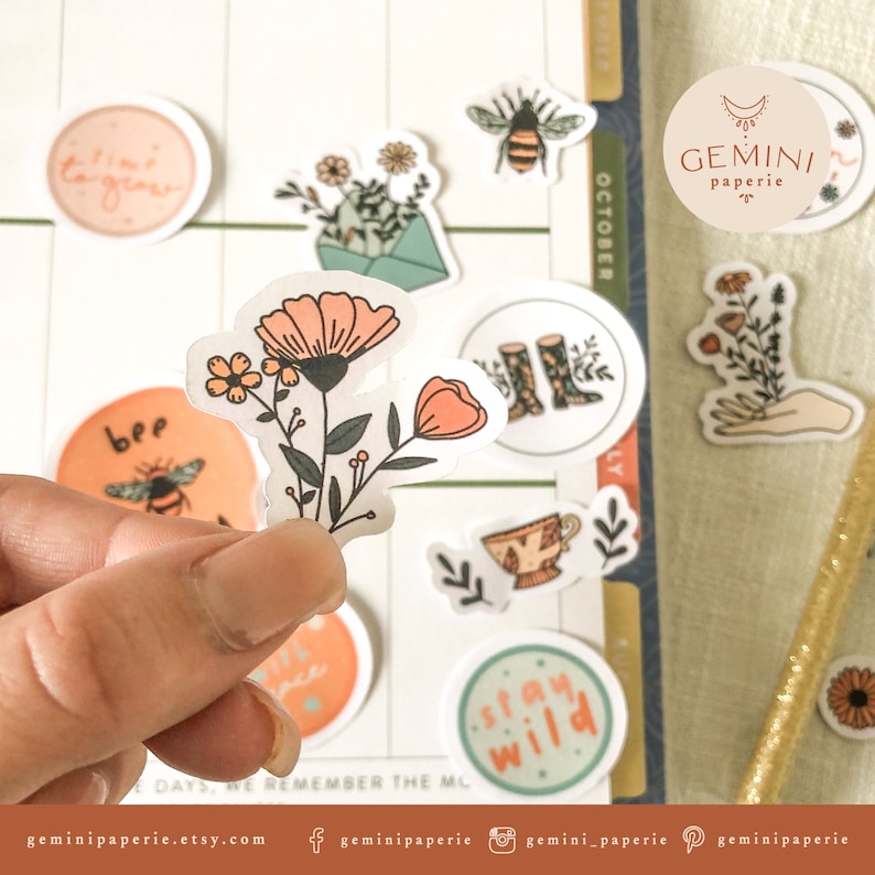 botanical printable stickers cricut design stickers bullet etsy