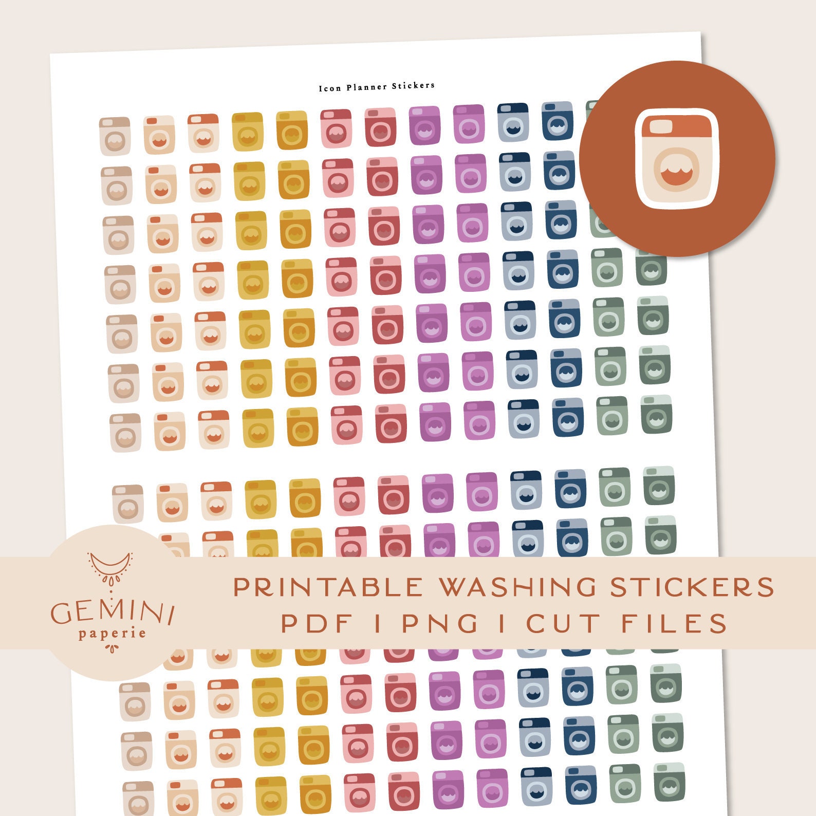 Washing Icon Stickers for Planner Functional Printable - Etsy