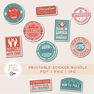 Christmas Stamp Stickers, Santa Stamps Sticker Bundle, Christmas Sticker Bundle, Printable Sticker Bundle, Vinyl Stickers, Christmas Clipart