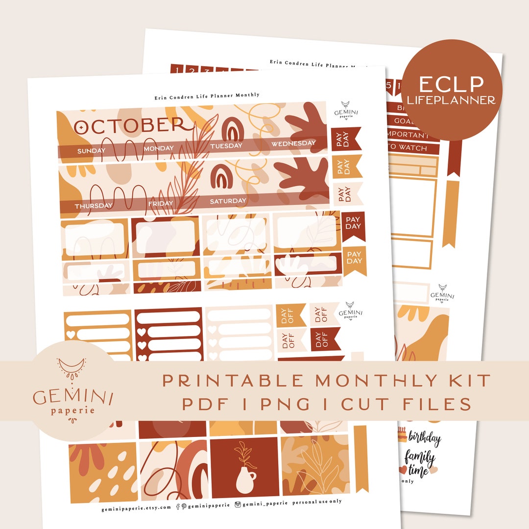 Monthly OCTOBER Printable Planner Sticker Kit Erin Condren 2021 Life ...