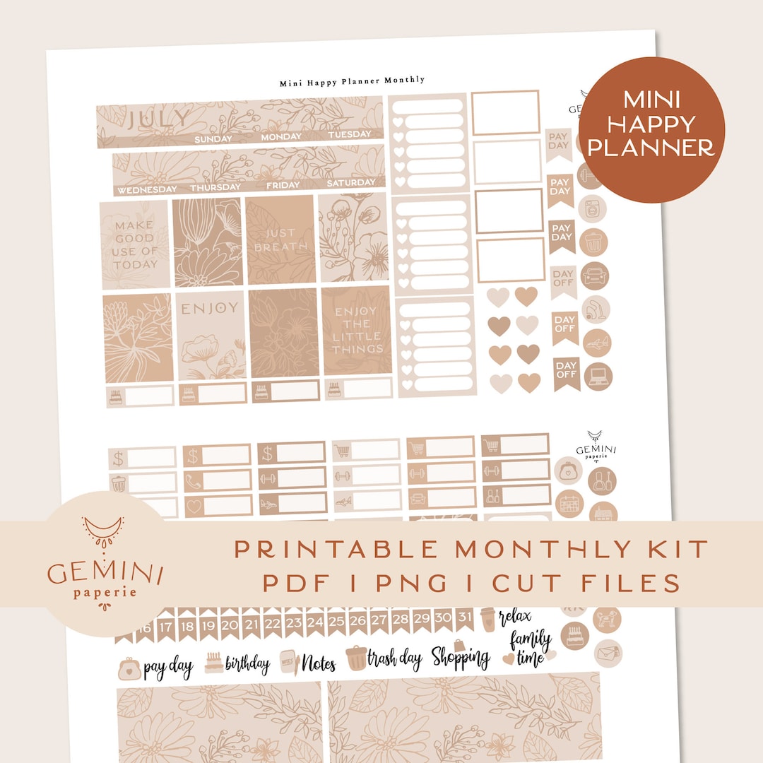 Mini Happy Planner Monthly Printable Planner Sticker Kit, Botanical ...