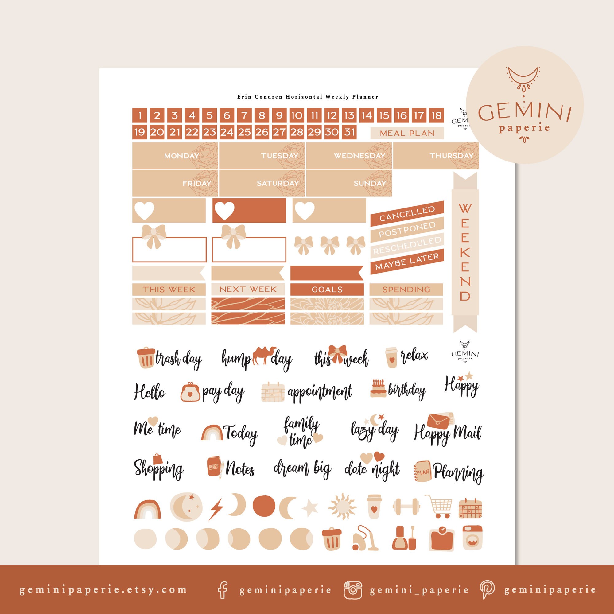 Erin Condren 2021 Horizontal Printable Planner Stickers | Etsy