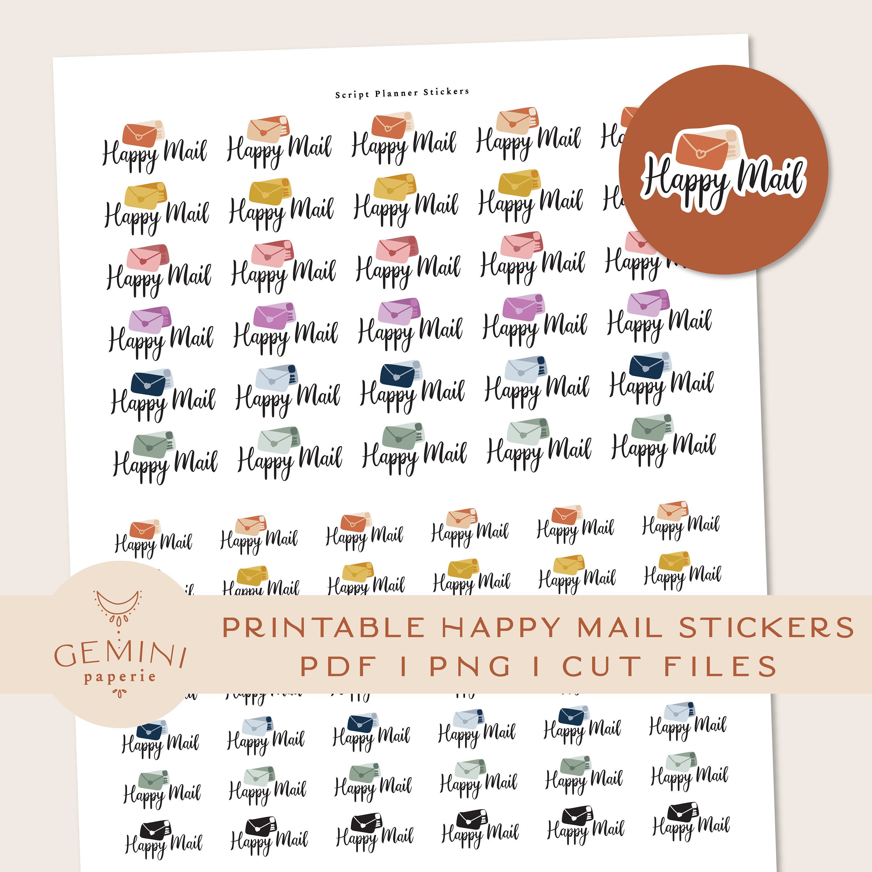Paper Mails Sticker Design Happy Mail Printable Stickers. DIY Printable Stickers | Etsy