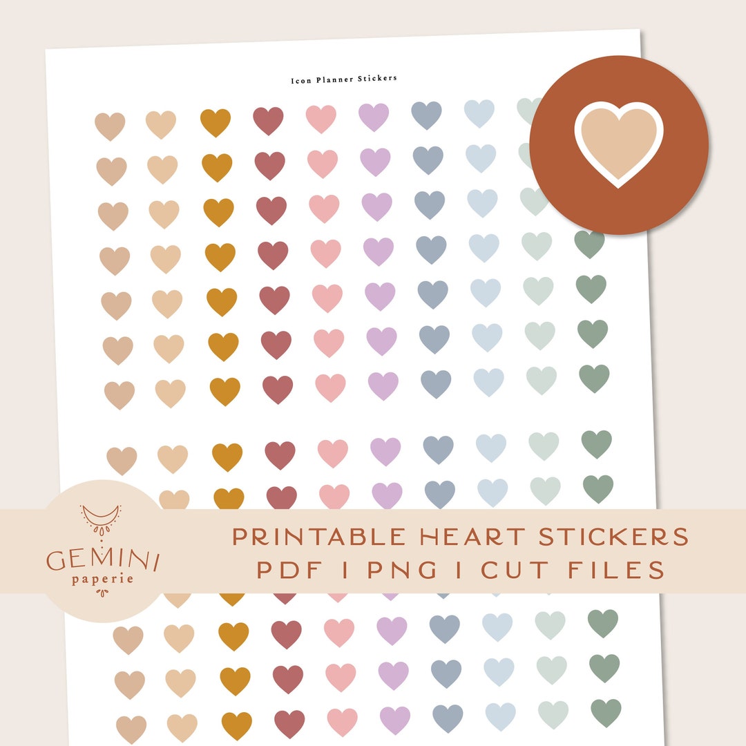 Heart Icon Printable Planner Stickers, Functional Stickers for Planners ...