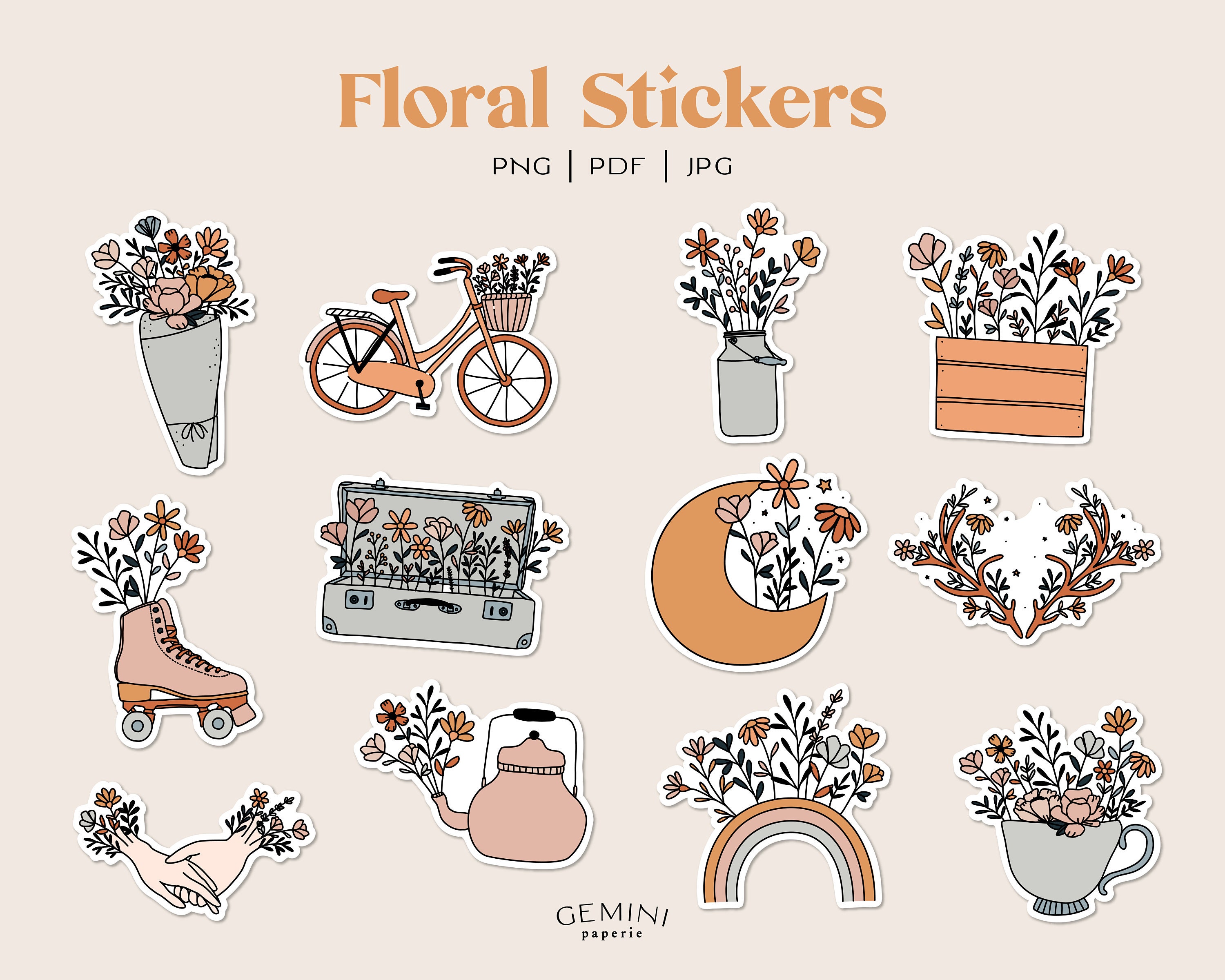 Vinyl Flowers Stickers Pack B – Papergame