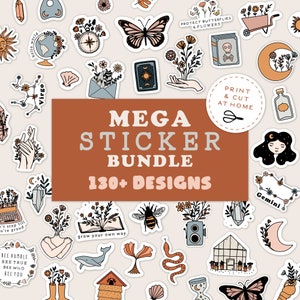 Mega Sticker Bundle, Printable DIY Stickers, Flower Decals, DIY Cricut PNG Stickers, Print & Cut Sticker, Magic Zodiac Floral Sticker