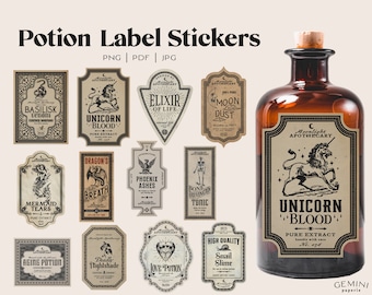 Potion Label, Apothecary Labels, Halloween Clipart, Potion Label Stickers, Bottle Stickers, Wizard Decoration, Wizard Party Decoration