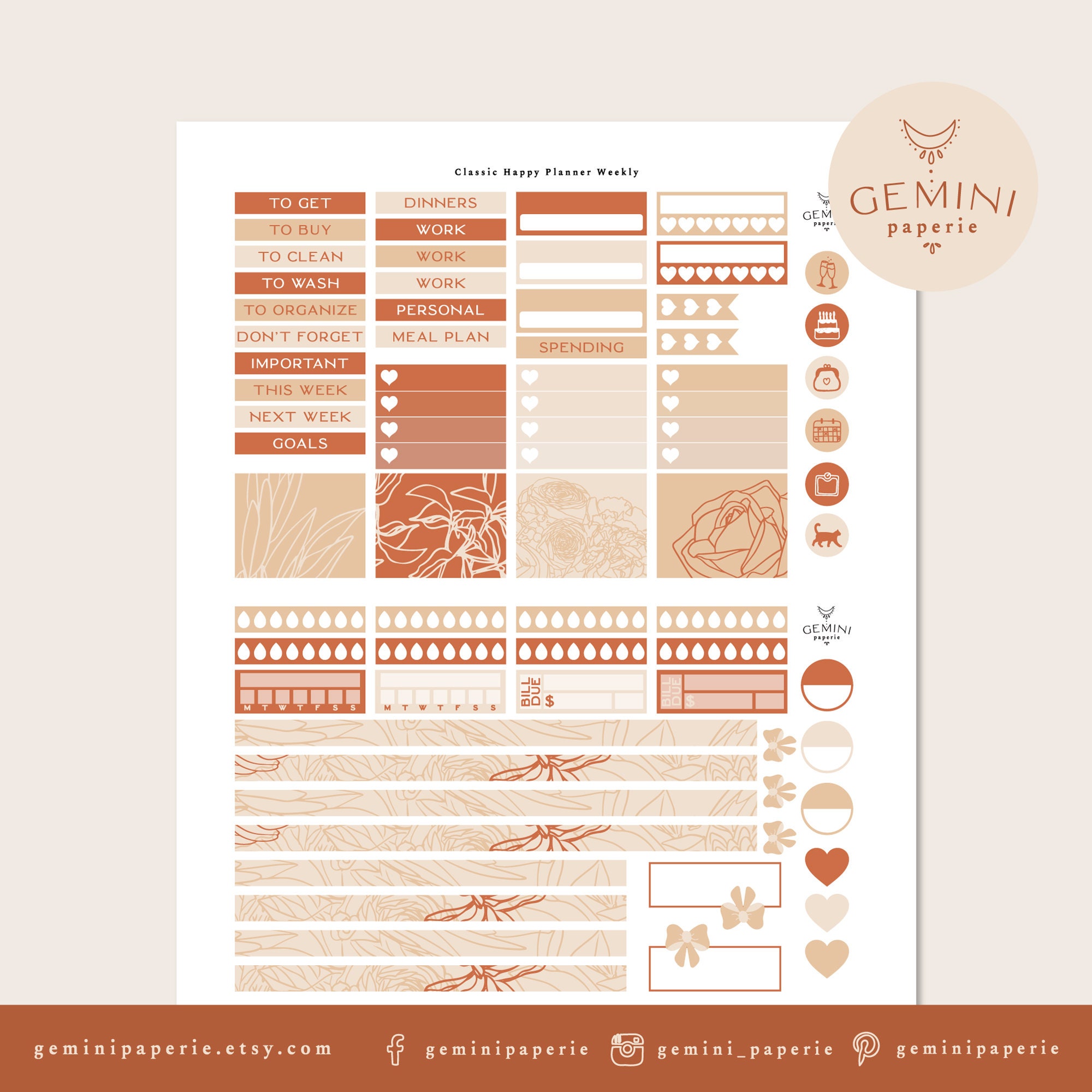 Printable Planner Stickers Weekly Kit for Classic HAPPY PLANNER ...