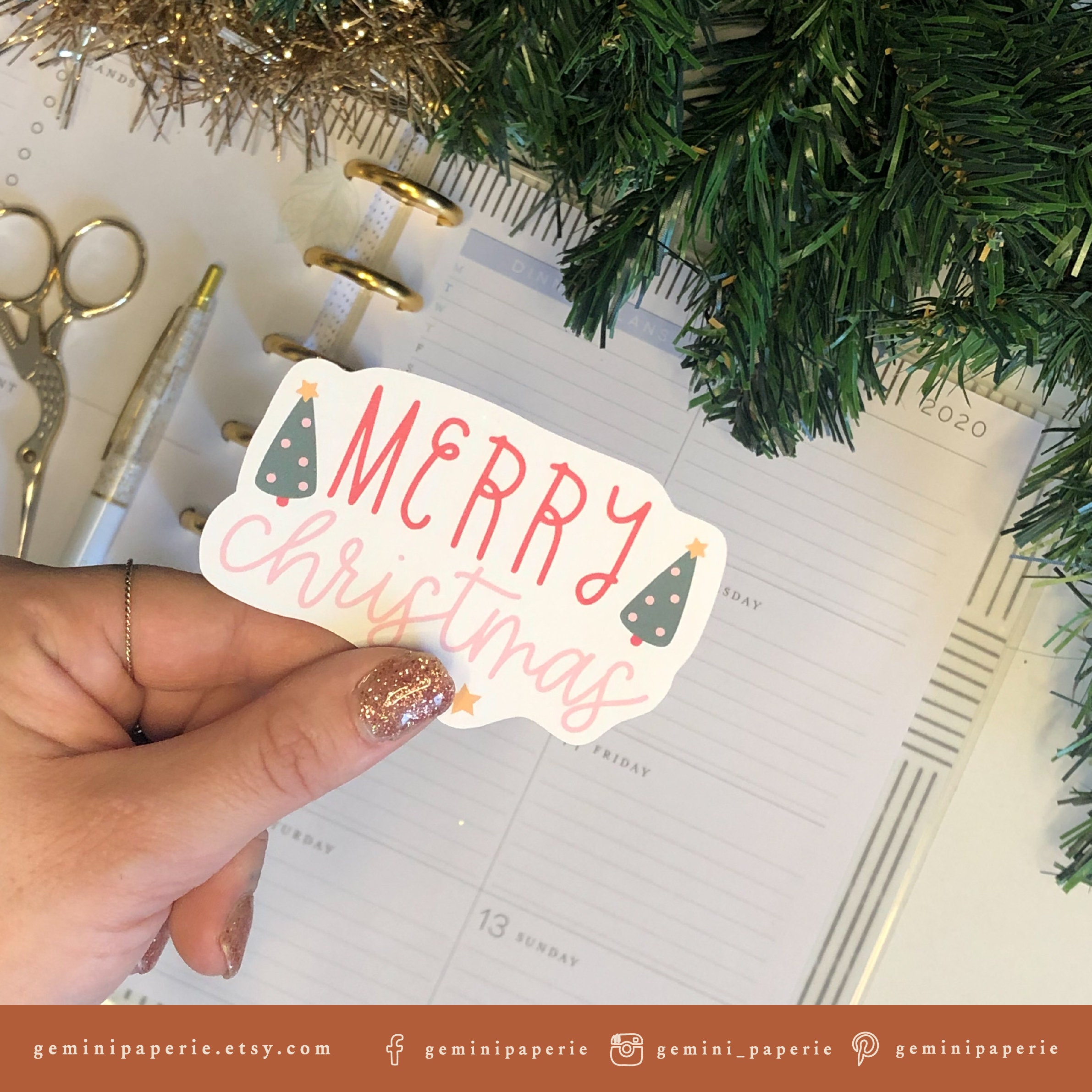 Merry Christmas Printable Sticker Christmas Vinyl Sticker - Etsy