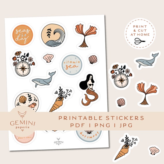 Nautical Printable Stickers, Goodnotes Notability Stickers, Cricut PNG Stickers, Digital Stickers, Mermaid Clipart, Bullet Journal Stickers