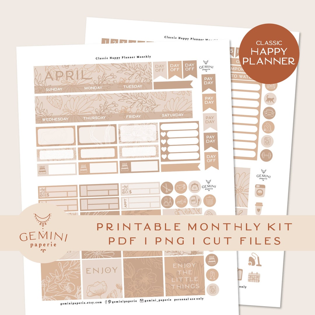 Classic Happy Planner Weekly Kit, Printable Monthly April Stickers ...
