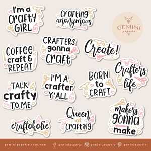 Crafting Printable Stickers Bundle, Craft Vinyl Sticker, Laptop Decal, Crafty Girl Clipart, DIY Cricut PNG Stickers, Print & Cut Sticker image 2