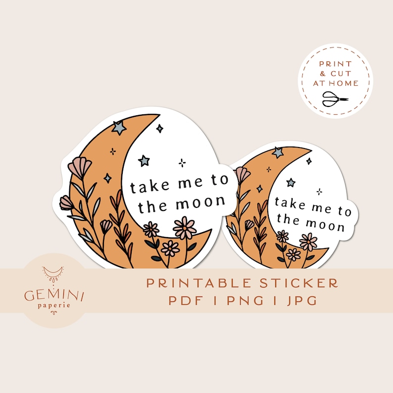 Moon Sticker Printable Floral Vinyl Sticker Laptop Decal Etsy