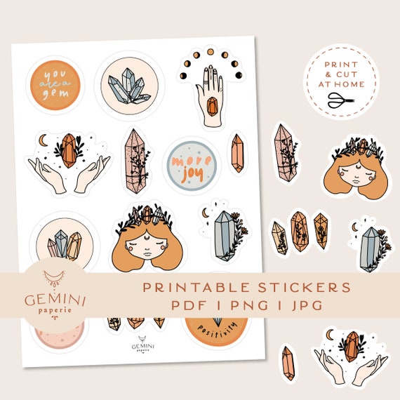 gemstone printable stickers cricut design stickers etsy