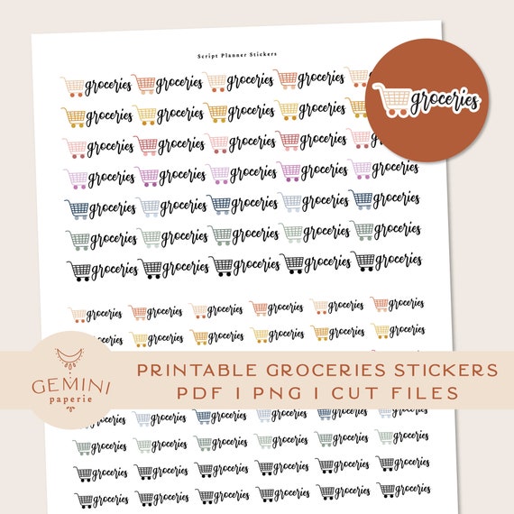 Groceries Printable Stickers. DIY Printable Stickers | Etsy