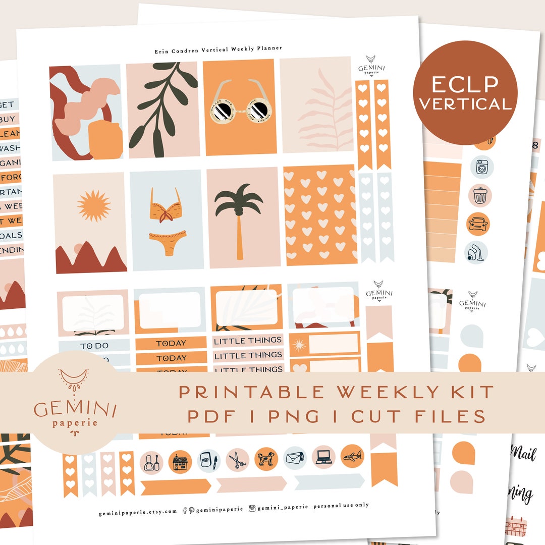 Printable Planner Stickers Weekly Kit for Erin Condren 2021 Vertical ...