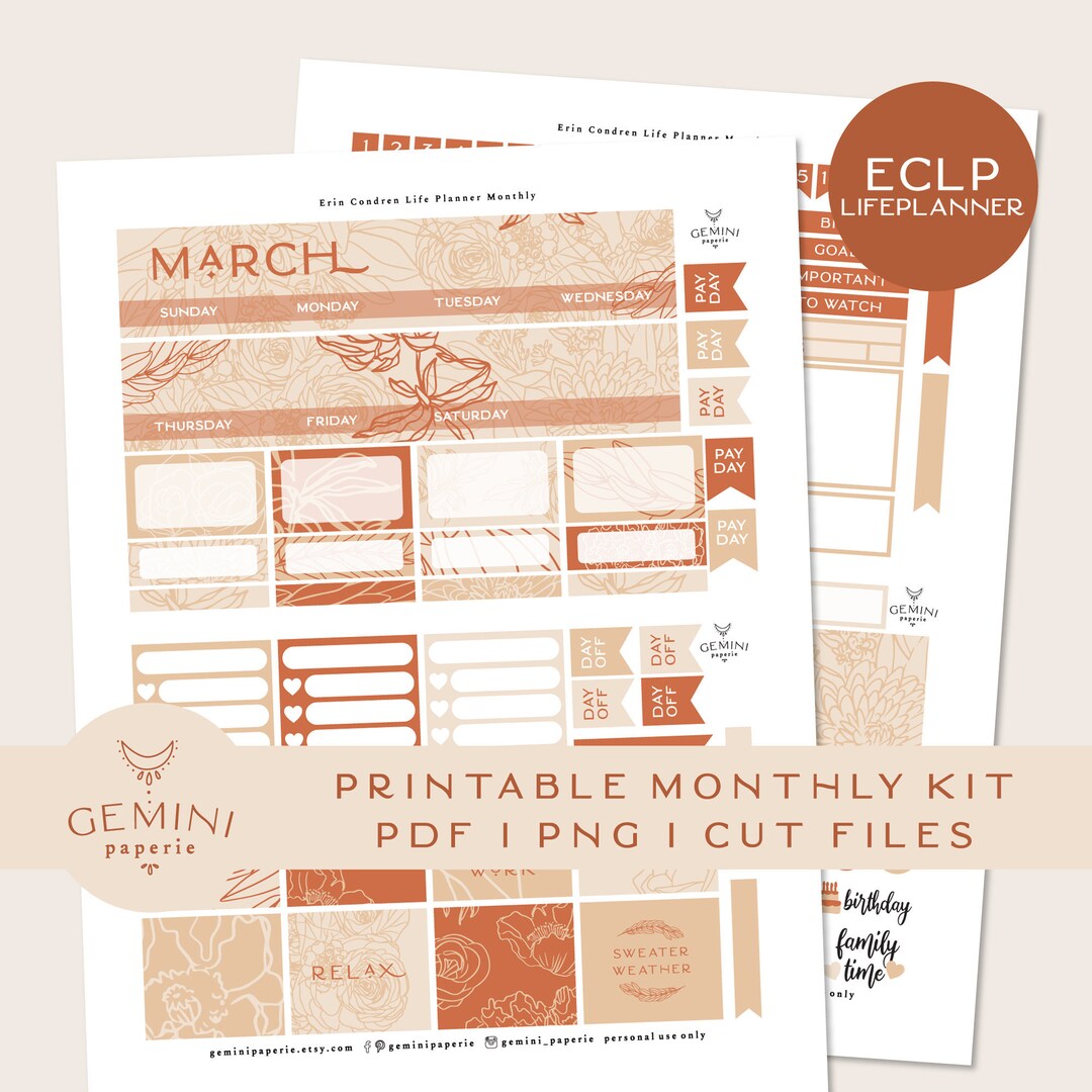 March Printable Planner Stickers. Monthly Kit for Erin Condren 2021 ...