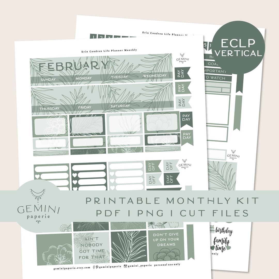 February Monthly Erin Condren Printable Planner Sticker Kit - Etsy