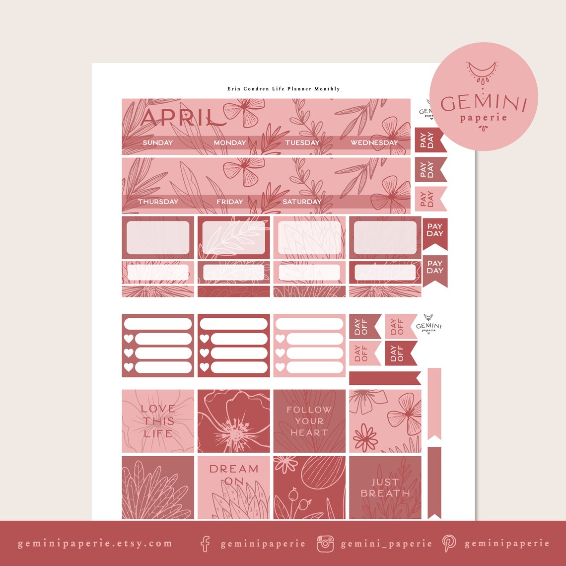April Monthly Printable planner stickers. Monthly kit for Erin | Etsy