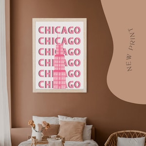 Chicago Sears Tower poster (Digital Download) - Chicago Travel Poster - Chicago Architecture - Chicago Poster - Chicago Pink Poster