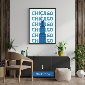 Chicago Sears Tower poster (digitale download) - Chicago Travel Poster - Chicago Architecture - Chicago Poster - Chicago Blue Poster