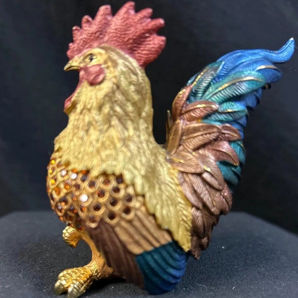Vintage Rucinni Rooster trinket box - Swarovski crystals - rooster decor - enamel accessories - French kitchen