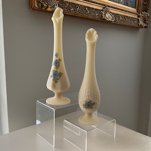 Fenton artist signed vase - Blue dogwood motif - swung vase - vintage design and decor - custard glass