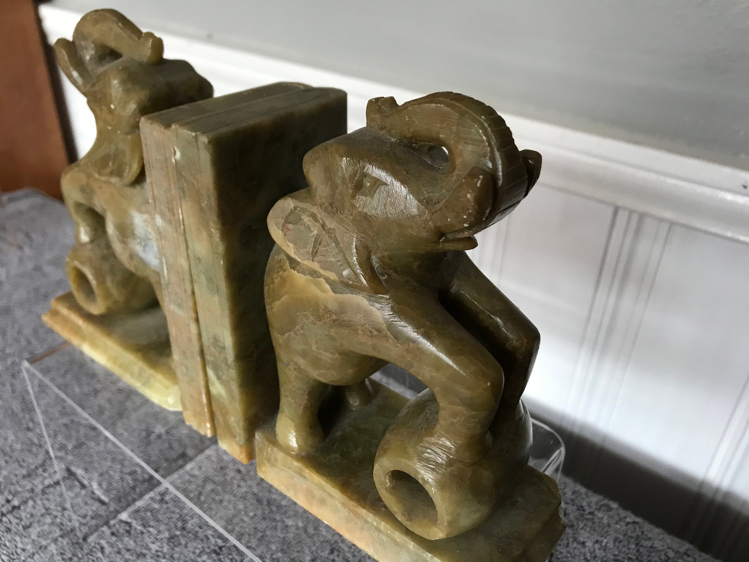Soapstone Bookends Vintage Library Accessories Carved Etsy UK