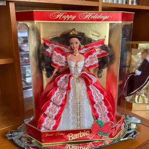Vintage Holiday Barbie 1997 - RARE Vergoldete Rückseite - Spezielle Ed Hallmark - Brünette Barbie - Vintage Spielzeug und Puppen - Retro Accessoires