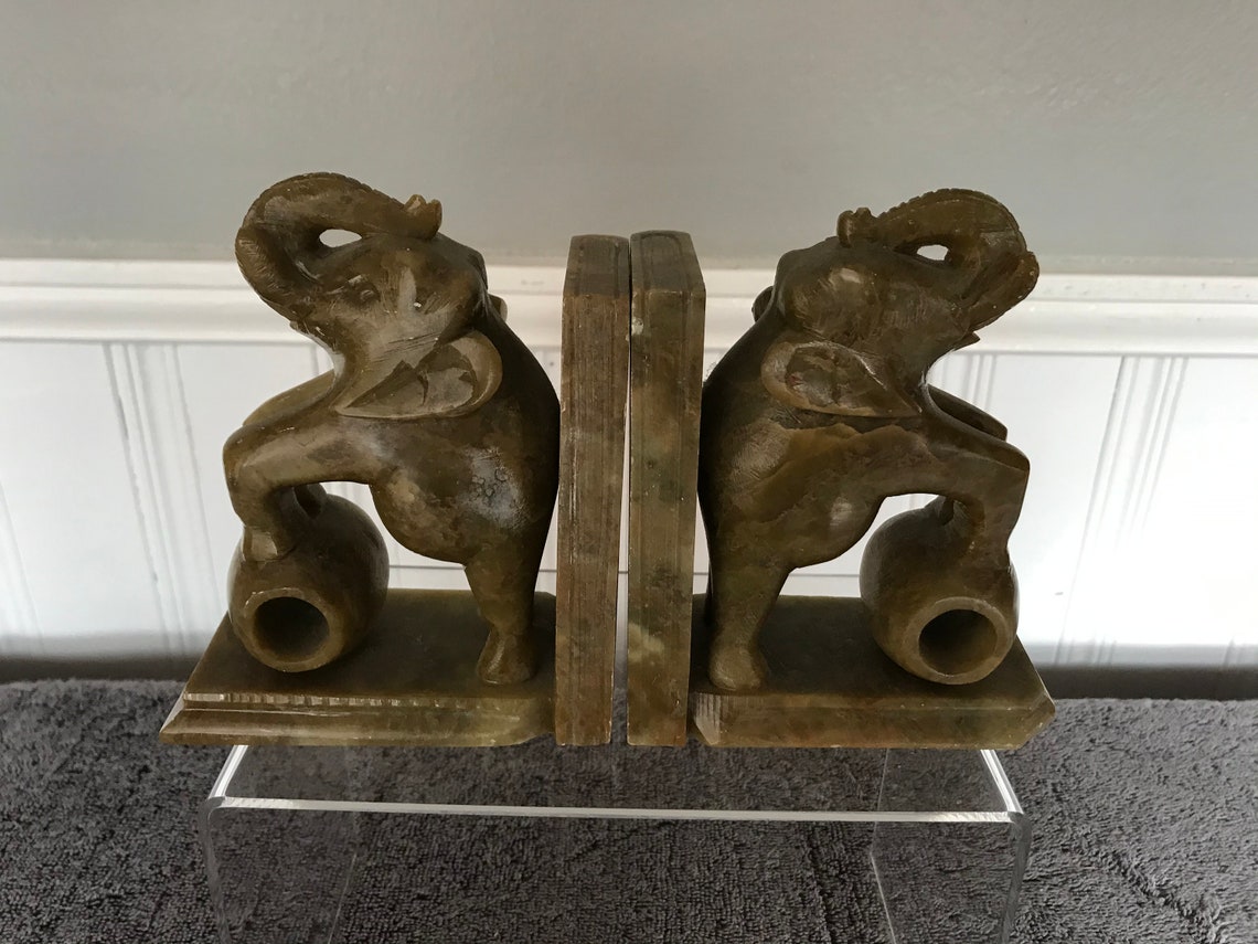 Soapstone Bookends Vintage Library Accessories Carved Etsy UK