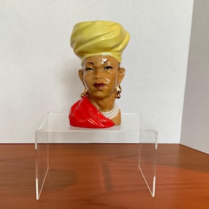 Vintage Lady Head Vase - Napco - Lefton - African lady head vase - retro MCM decor and design - nostalgic gifts - dresser accessories