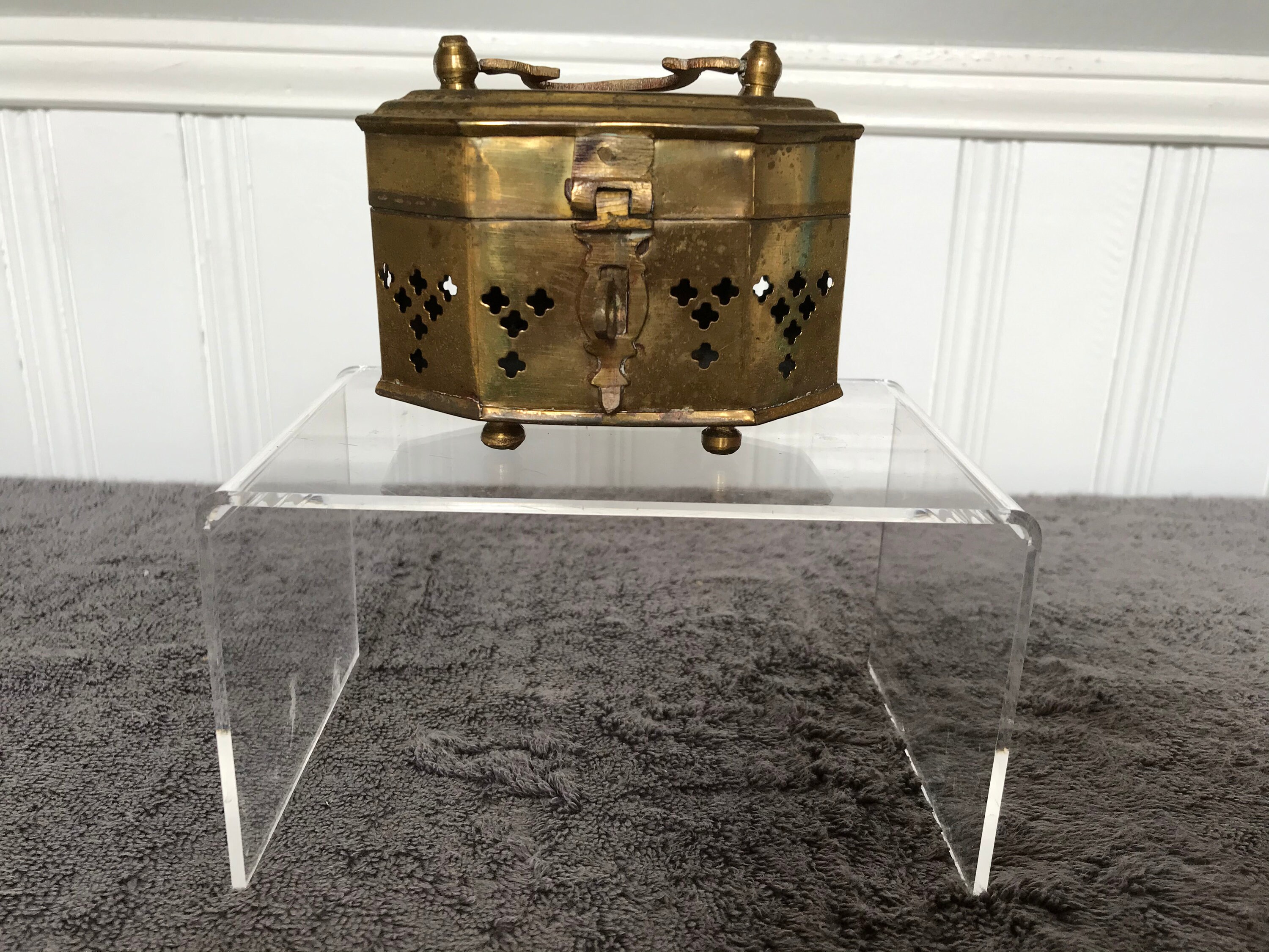 Vintage Brass Trinket Holder Hinged Box With Lid and Handle Etsy
