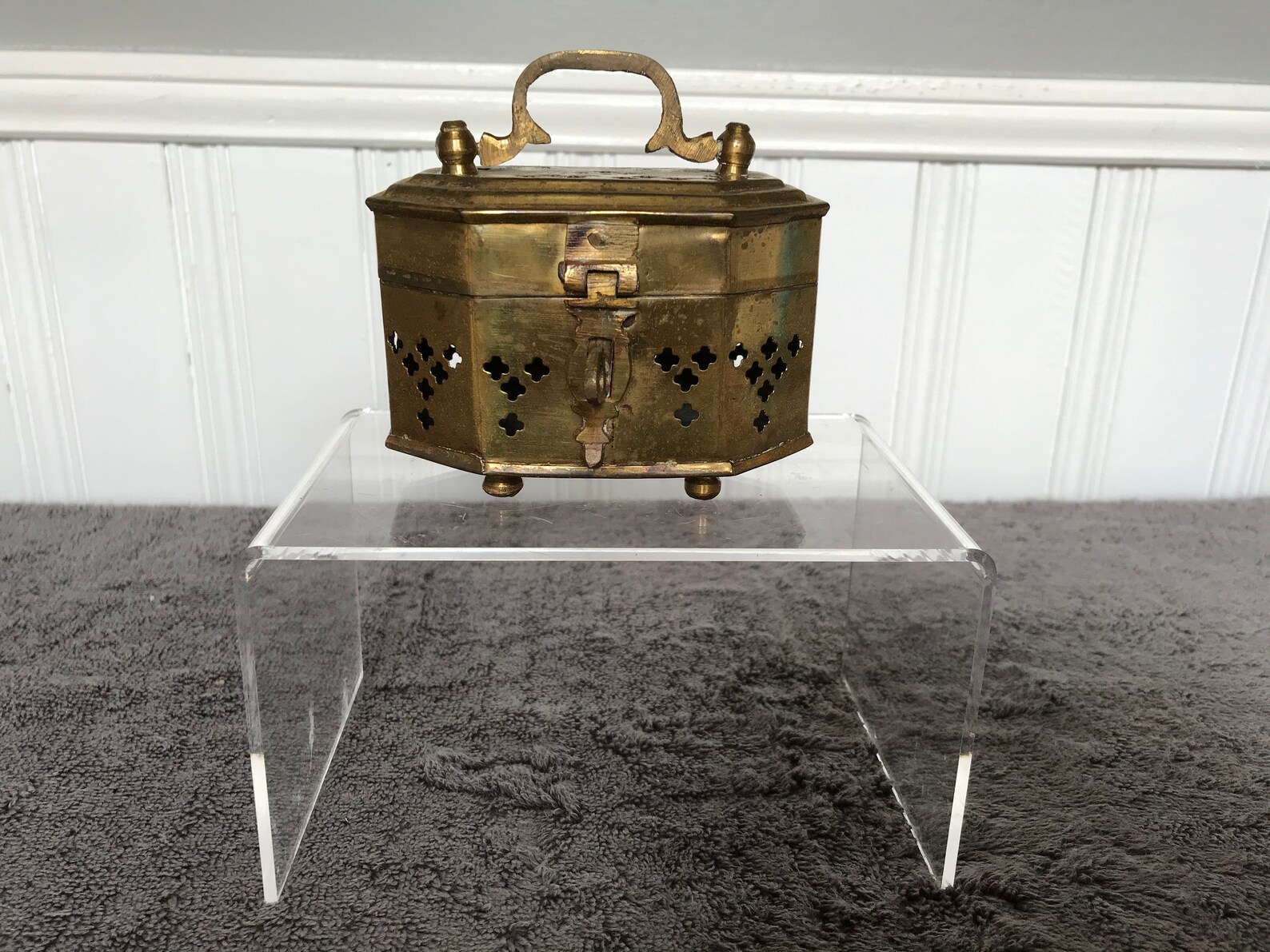 Vintage Brass Trinket Holder Hinged Box With Lid and Handle Etsy