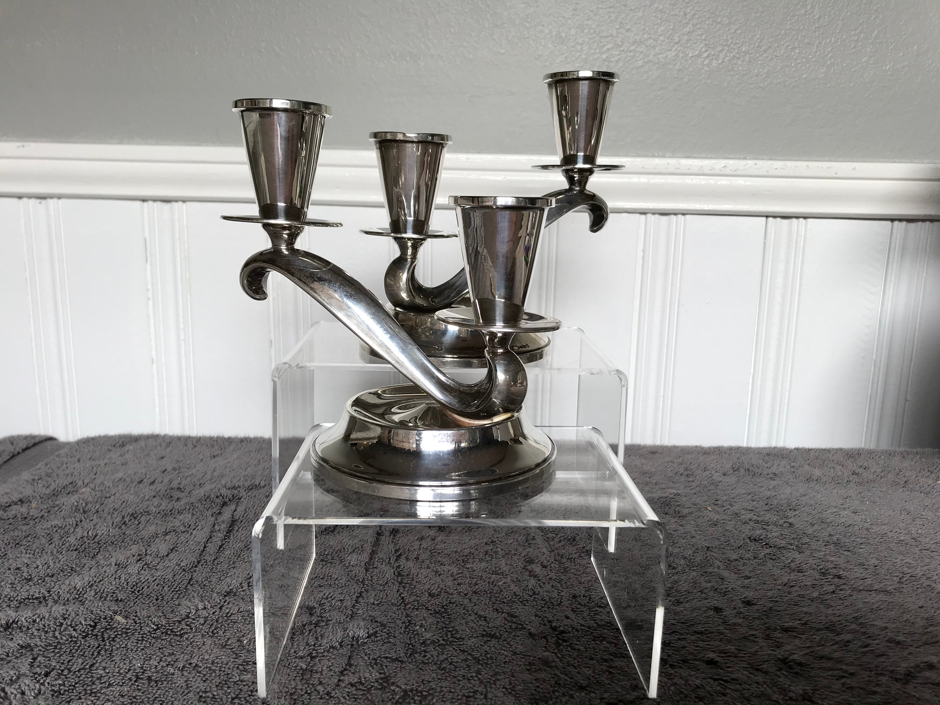 Fisher Sterling Silver Weighted Double Candle Holders Fine Sterling